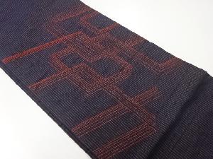 リサイクル　手織り紬相良刺繍幾何学模様袋帯